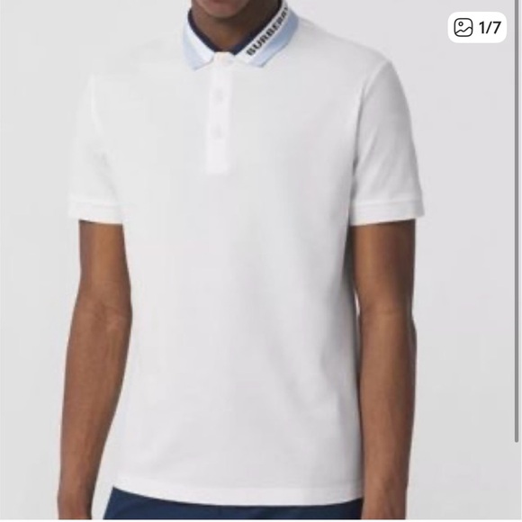Burberry White Polo Shirt with Blue Collar